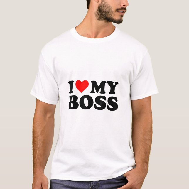 Camiseta Eu Amo Meu Chefe Engraçado Coração Vermelho Chefe  (Frente)