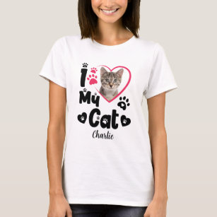 Camiseta Eu Amo Meu Coração de Gato Foto Personalizada e No