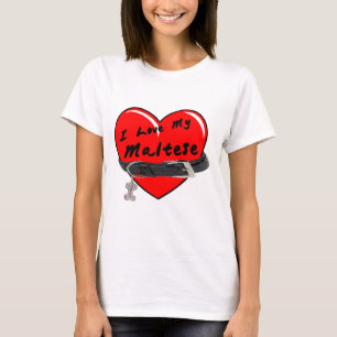 Camiseta Eu amo meu coração maltês com coleira de cão