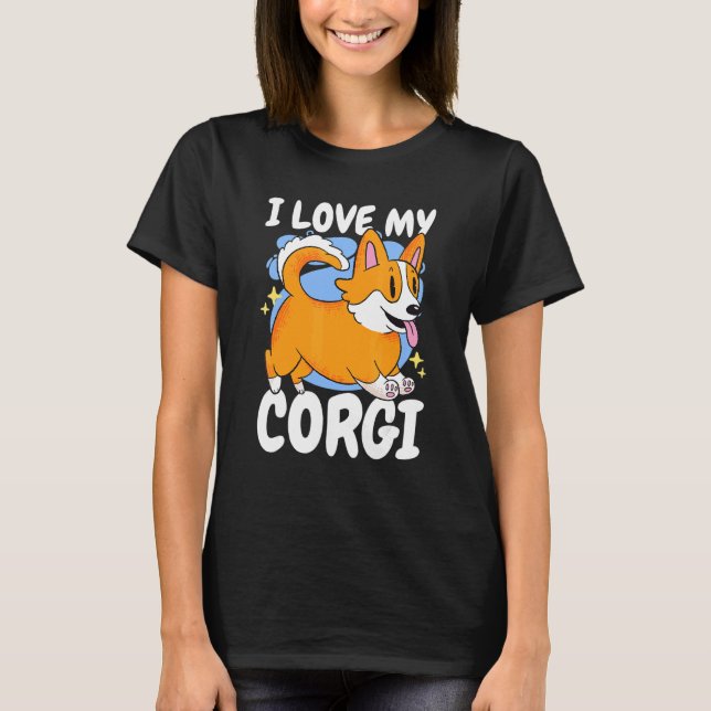 Camiseta Eu Amo Meu Corgi Com Um Cachorro (Frente)