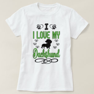 Camiseta Eu Amo Meu Dachshund: Verde e Preto