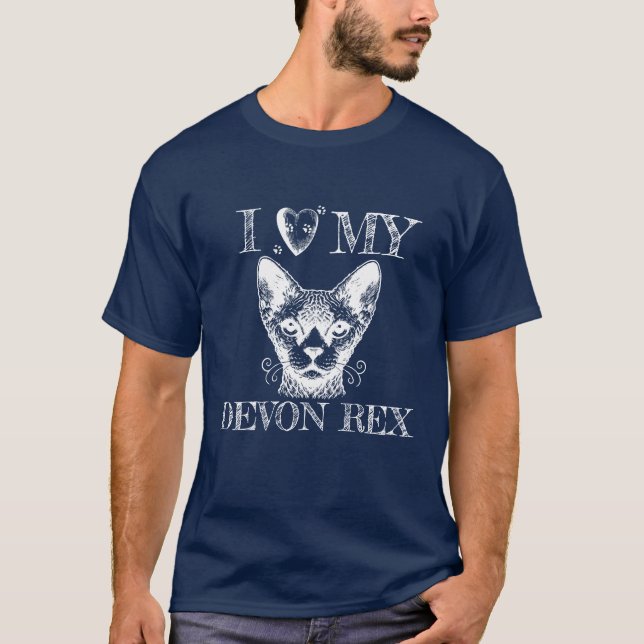 Camiseta Eu Amo Meu Devon Rex, Impressões de Pata de Gato B (Frente)