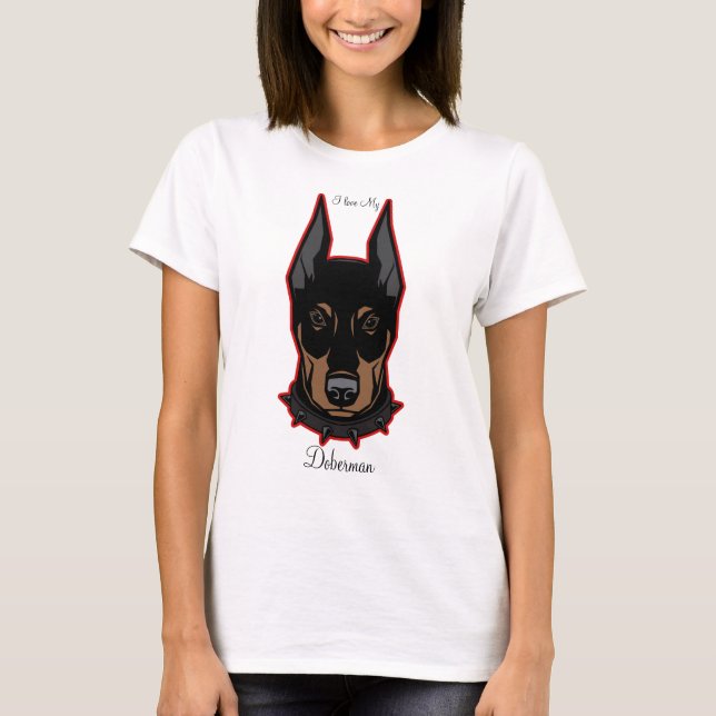 Camiseta Eu Amo Meu Doberman Baseball Tee (Frente)