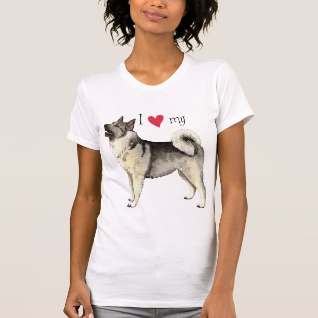 Camiseta Eu amo meu Elkhound norueguês (Frente)