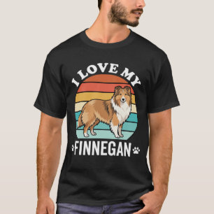 Camiseta Eu Amo Meu Finnegan Sheltie Pôr do Sol Retro