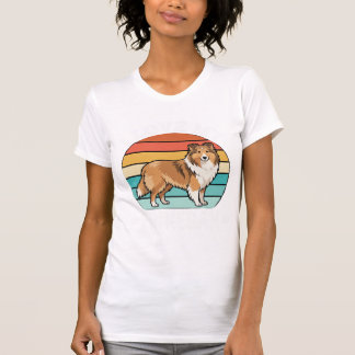Camiseta Eu Amo Meu Finnegan Sheltie Retro Pôr do Sol