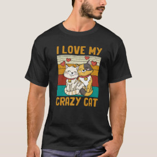 Camiseta Eu Amo Meu Gato Louco Retro