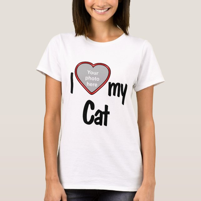 Camiseta Eu Amo Meu Gato - Quadro Fotográfico de Coração Ve (Frente)