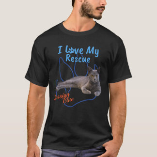 Camiseta Eu Amo Meu Gato Resgatado Azul Russo Legal Adotado