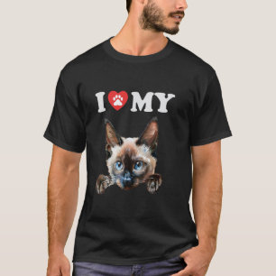 Camiseta Eu Amo Meu Gato Siames Filhote de Gato Engraçado M