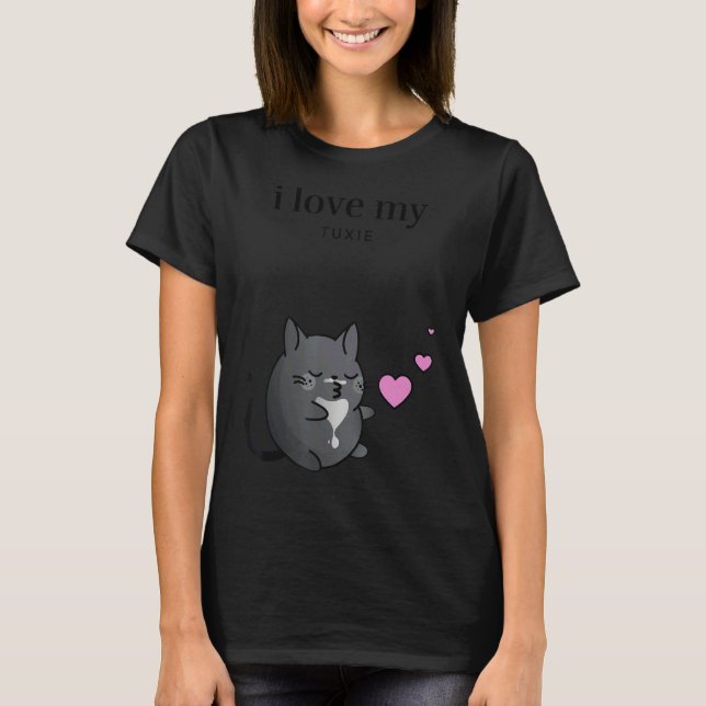 Camiseta Eu amo meu gato Tuxedo (Frente)
