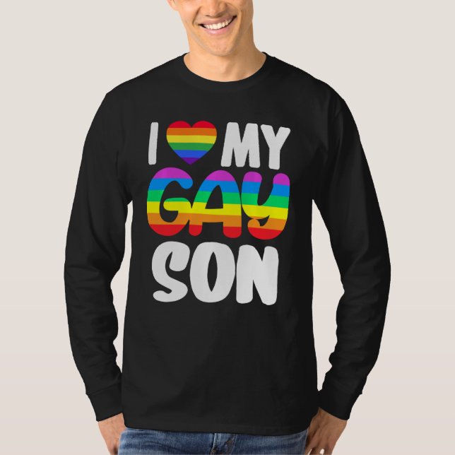 Camiseta Eu Amo Meu Gay Filho Orgulho LGBT Família Rainbow  (Frente)