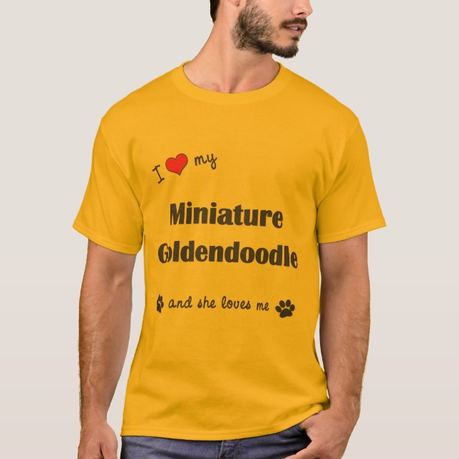 Camiseta Eu amo meu Goldendoodle diminuto (o cão fêmea) (Frente)