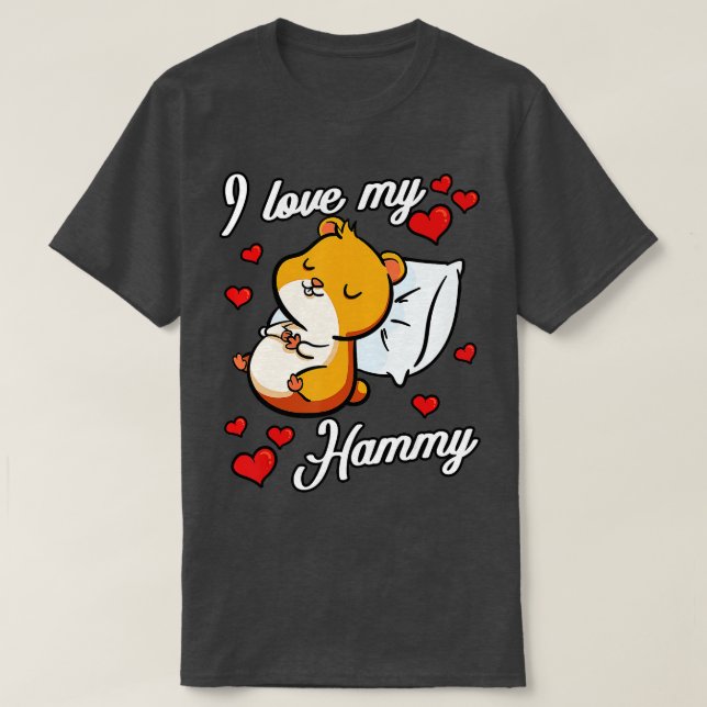 Camiseta Eu Amo Meu Hamster Hammy Rodent Cavy Pet Hearts Gi (Frente do Design)