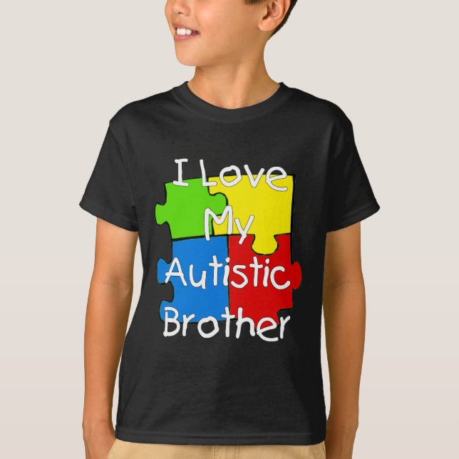 Camiseta Eu Amo Meu Irmão Autista (camisetas escuras) (Frente)