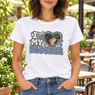 Camiseta Eu Amo Meu Irmão Foto Personalizada Coração