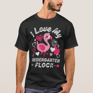 Camiseta Eu Amo Meu Jardim Infantil Flamingo Heart Teache
