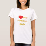 Camiseta Eu amo meu laboratório amarelo Ouro<br><div class="desc">Camisa de T clássica feminina em cor branca e texto em cor amarela Ouro e roupa de declaração de moda divertida casual impressa com frase de texto de modelo personalizável I ♥️ Meu Ouro Laboratório Amarelo em Chapéus, Camisas e Produtos de Animais de Companhia pelo TheFabricSeal impressão a pedido compra...</div>