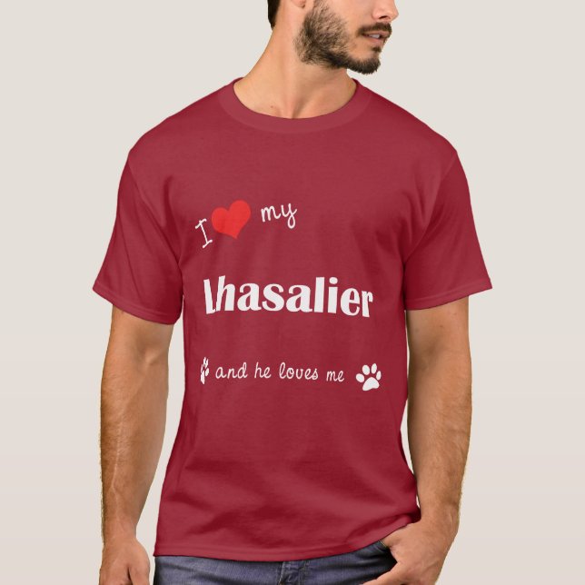 Camiseta Eu amo meu Lhasalier (o cão masculino) (Frente)