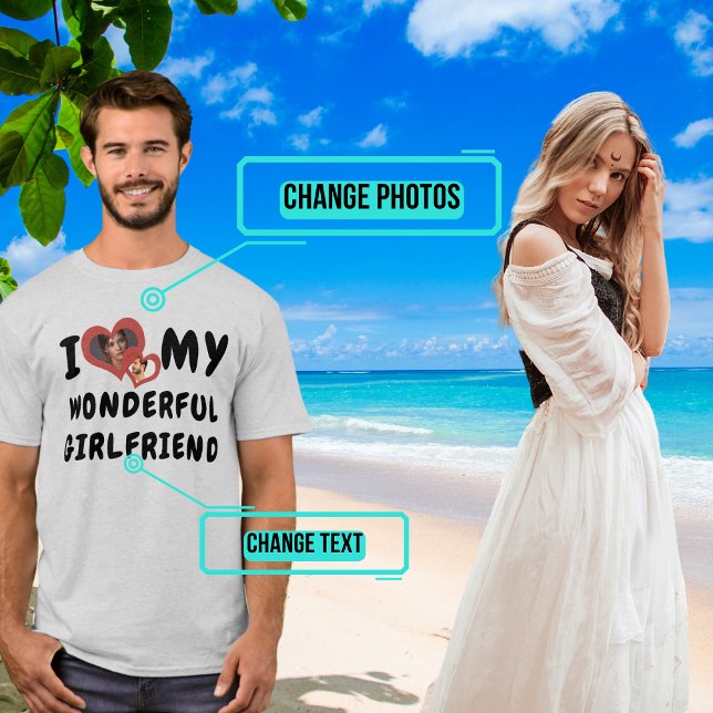 Camiseta Eu Amo Meu Maravilhoso Namorada Duplo Coração (Please enjoy our tee.)