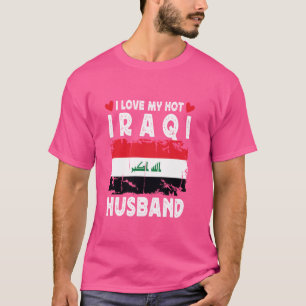 Camiseta Eu Amo Meu Marido Iraquiano Quente Cônjuga Bandeir