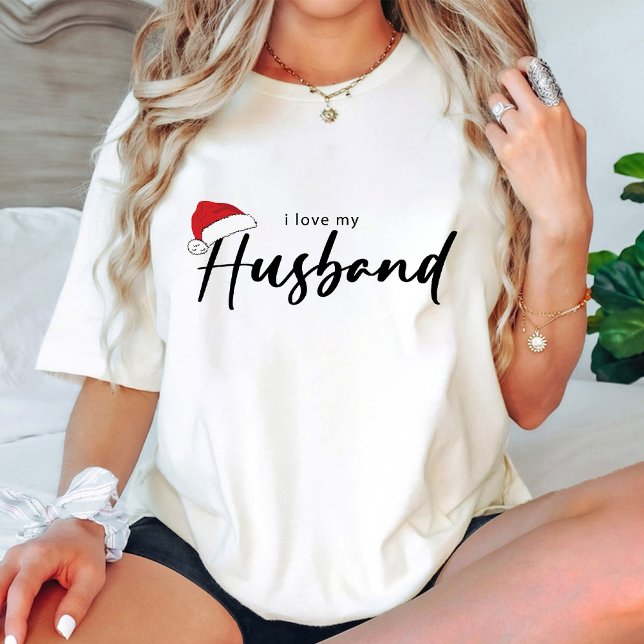 Camiseta Eu Amo Meu Marido Natal Santa Hat White (I Love My Husband Christmas Santa Hat White T-Shirt)