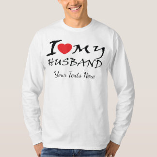 Camiseta Eu Amo Meu Marido texto com símbolo de coração ver