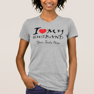 Camiseta Eu Amo Meu Marido texto com símbolo de coração ver