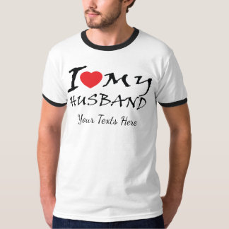 Camiseta Eu Amo Meu Marido texto com símbolo de coração ver
