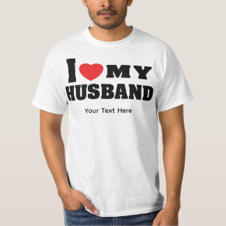 Camiseta Eu Amo Meu Marido texto com símbolo de coração ver