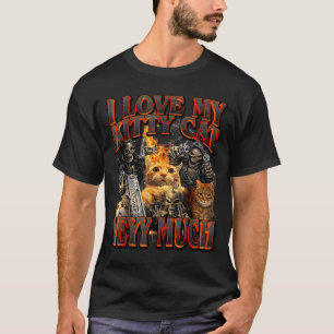 Camiseta Eu amo meu meme de esqueleto de gato pirata difíci