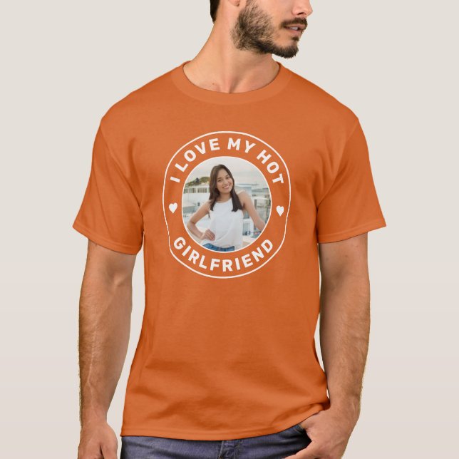 Camiseta Eu Amo Meu Namorada Personalizado Foto Laranja (Frente)