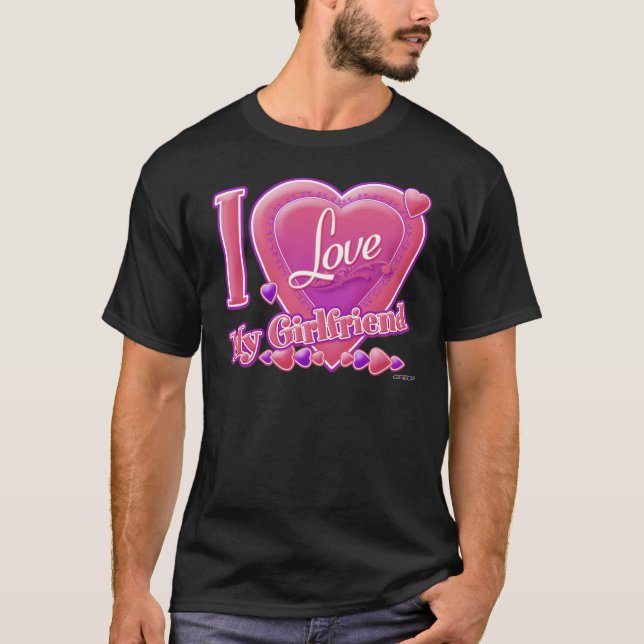 Camiseta Eu amo meu Namorada rosa/roxo - corações (Frente)