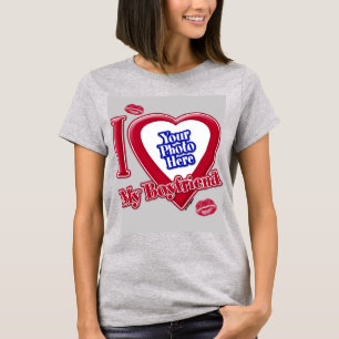 Camiseta Eu Amo Meu Namorado Foto Coração Vermelho Beijo Ci