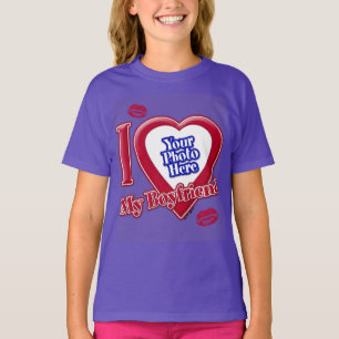 Camiseta Eu Amo Meu Namorado Foto Coração Vermelho Beijo Ro