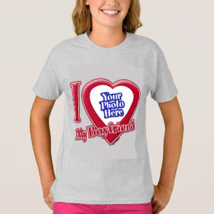 Camiseta Eu Amo Meu Namorado Foto Coração Vermelho Cinza