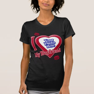 Camiseta Eu Amo Meu Namorado Foto Coração Vermelho Lábios P
