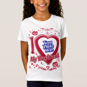 Camiseta Eu Amo Meu Namorado Foto Corações Vermelhos