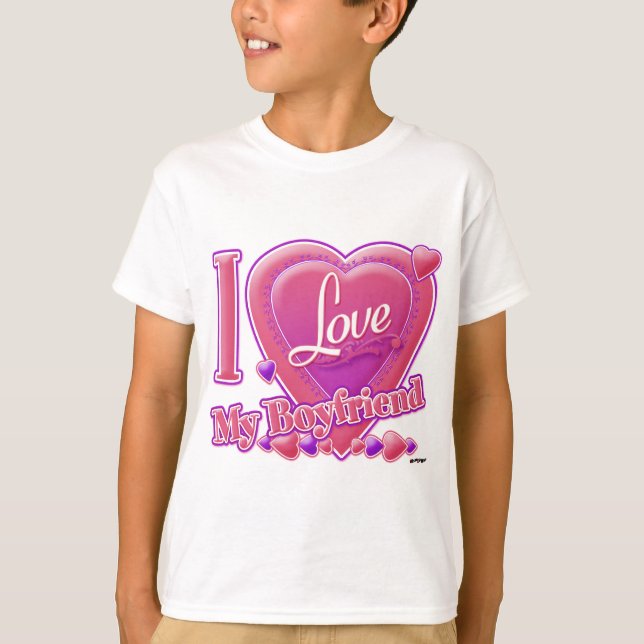 Camiseta Eu amo meu Namorado rosa/roxo - corações (Frente)
