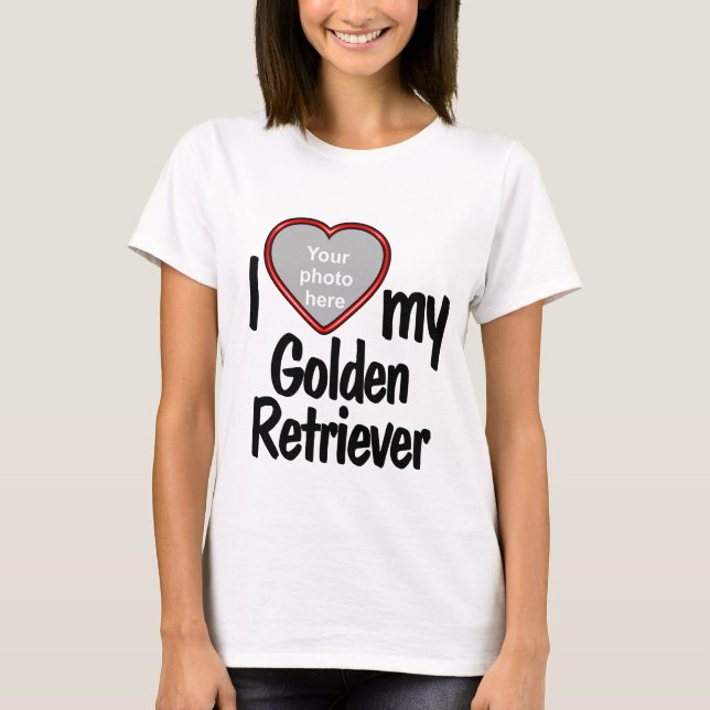 Camiseta Eu Amo Meu Ouro Retriever Foto Coração Bonita (Frente)