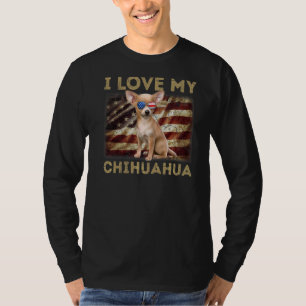 Camiseta Eu Amo Meu Pai Chihuahua Mãe Bandeira Americana Ch