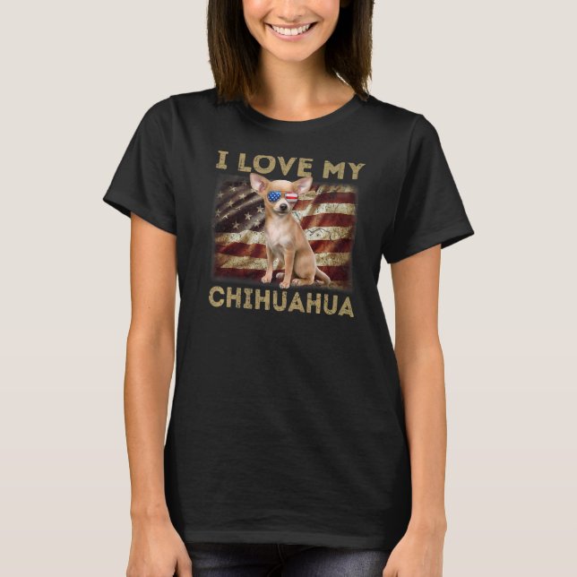 Camiseta Eu Amo Meu Pai Chihuahua Mãe Bandeira Americana Ch (Frente)