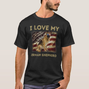 Camiseta Eu Amo Meu Pai Mãe Pastor Alemão Bandeira American