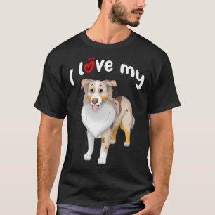Camiseta Eu Amo Meu Pastor Americano Miniatura Merle Vermel