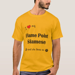 Camiseta Eu amo meu ponto da chama Siamese (o gato fêmea)