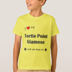 Camiseta Eu amo meu ponto de Tortie Siamese (o gato fêmea)