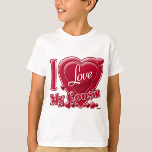 Camiseta Eu Amo Meu Primo coração vermelho