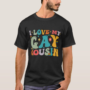 Camiseta Eu Amo Meu Primo Gay Groovy Rainbow Orgulho LGBT