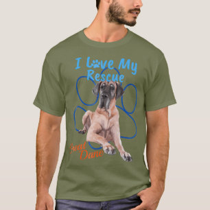 Camiseta Eu Amo Meu Resgate Grande Dane Legal Cão Adotado