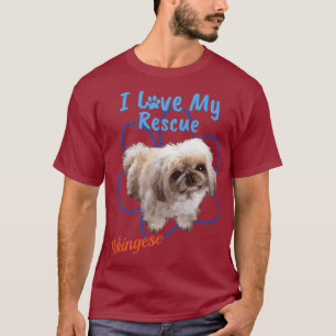 Camiseta Eu Amo Meu Resgate Pekingese Legal Cão Adotado